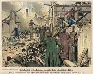 フレデリック大王、焼けた街クストリンの遺跡を訪ねる 作： Carl Röchling