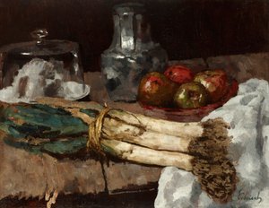 ネギのある静物 作： Carl Schuch