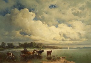 牛と水の風景 作： Carl Schweninger d. Ä.