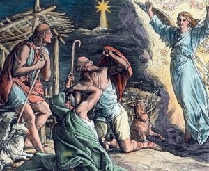 天使のメッセージ。ドイツの画家ユリウス・シュノール・フォン・カロスフェルド（1794 - 1872）によるイラスト（年代未詳）。画像の日付：1910年。カール・サイモン・アーカイブ