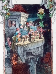 最高の天で神に栄光あれ。ドイツの画家、グラフィック・アーティスト、フリッツ・リヒター（1904 - 1981）によるイラスト。画像の日付：1930年頃。カール・シノン アーカイブ 作： Carl Simon