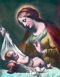 聖母子。イタリア・バロックの画家カルロ・ドルチ（1616 - 1686）による絵画（年代未詳）。画像の日付：1900年頃。カール・サイモン・アーカイブ 作： Carl Simon
