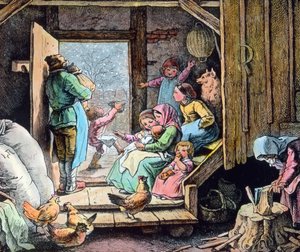 初雪とともに冬がやってくる。ドイツの画家、グラフィック・アーティスト、フリッツ・リヒター（1904 - 1981）によるグラフィック（年代未詳）。画像の日付：1930年頃。カール・サイモン・アーカイブ 作： Carl Simon