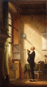 クイルを研ぐ作家。筆記者、クイルを切り、 作： Carl Spitzweg