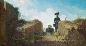 編み物の前哨。 1860年頃 作： Carl Spitzweg