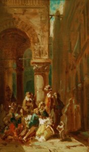 旅行中の人々：Floのロッジアデイランツィでの俳優 作： Carl Spitzweg