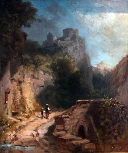 橋と城のある山の風景 作： Carl Spitzweg