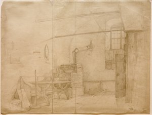 農家のパーラーにあるタイル張りのストーブ 作： Carl Spitzweg