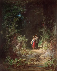 森の恋人、1860年頃 作： Carl Spitzweg
