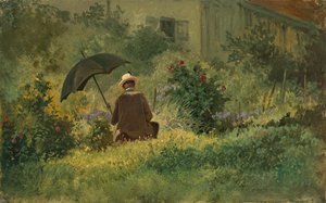 庭の画家」1860年頃（油彩・キャンバス 作： Carl Spitzweg