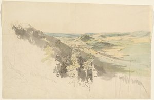 ランツベルク城のある丘陵の風景 作： Carl Wagner