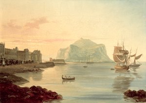 ペレグリノ山のあるパレルモ港、1831年 作： Carl Wilhelm Goetzloff