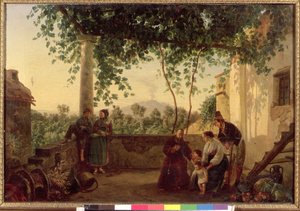 ベスビオ山の景色を望むナポリ近くの家のテラス、1833