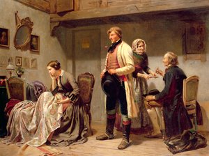 婚約したカップルへの乾杯（油） 作： Carl Wilhelm Huebner