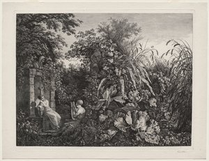 噴水のそばで乙女に竪琴を奏でる若者 作： Carl Wilhelm I Kolbe
