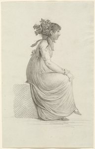 ファッショナブルな帽子をかぶって座っている若い女性 作： Carl Wilhelm Kolbe