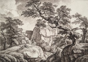 丘陵風景の中の 3 人の兵士 作： Carl Wilhelm Kolbe the elder