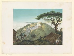 西ジャワのゲ​​デ火山 Gunong Gedeh (オブジェクトのタイトル) Atlas to work Java (オブジェクトに関するシリーズ タイトル) Java という作品に属する 11 の絵のように美しい景色を含むプレートのアトラス、その外観、植生、および内部構造 (シリーズ タイトル 作： Carl Wilhelm Mieling (possibly)