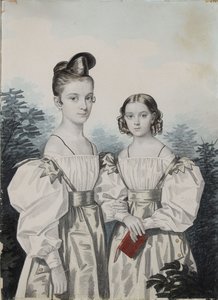 1830年代の姉妹アンナペトロヴナ1822-1905とエレナペトロヴナ1824-1860ウシャコフの肖像。