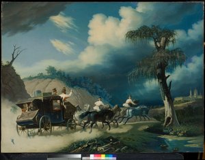 1830年代の雷雨の間のトロイカ。 作： Carl von Hampeln
