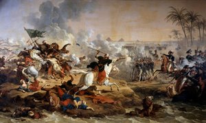 エジプトのキャンペーン（遠征）（1798〜1801年）。"The Battle of the Pyramids on 21/07/1798" Antoine dit Carle Vernet (1758-1836) の絵画 18世紀 Boissy saint Leger.グロボア城