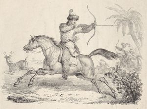 鹿を狩る馬に乗ったコサック、1821～36年。 作： Carle Vernet
