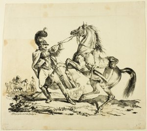 徒歩でキュラシエが飼育中の馬を拘束 作： Carle Vernet
