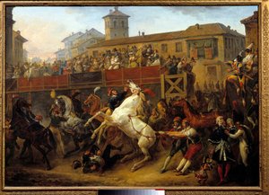カーニバル中の自由な競馬。カルル・ヴェルネ（1758-1836）の絵 作： Carle Vernet