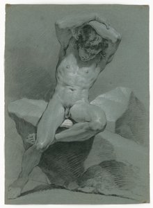 頭の上で腕を組んだ座る男性の裸体習作 作： カール・ヴァン・ルー