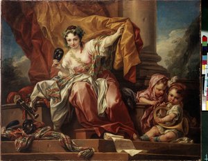 喜劇のアレゴリー。 Carle Van Loo (1705-1765) の絵画。 キャンバスに油彩 作： Carle van Loo