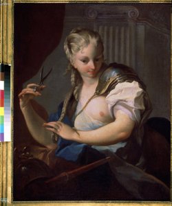 ジャンヌ・ダルク (1412-1431) はさみで三つ編みを切る (ジャンヌ・ダルク)。 Carle Van Loo (1705-1765) の絵画。 キャンバスに油彩、94.5 x 73 cm 作： Carle van Loo