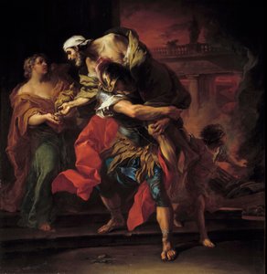 トロイ戦争：「アンキースを抱くイーニー」 チャールズ・アンドレ（オ・カルル）・ファン・ロー（1705～1765）の絵画 日1,1x1,05 m 作： Carle van Loo