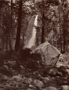 Lower Yosemite Fall, 1,600 feet, 1872年頃, 1876年頃に印刷されたもの。 作： Carleton E. Watkins.