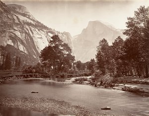 北と南のドーム、ヨセミテ、カリフォルニア州。 1872年、約印刷。 1876年。 作： Carleton E. Watkins.