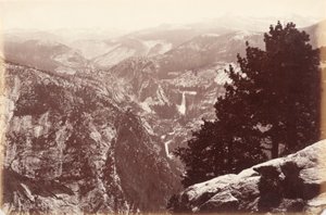 グレーシャー ポイントから見たバーナル滝とネバダ滝 作： Carleton E. Watkins