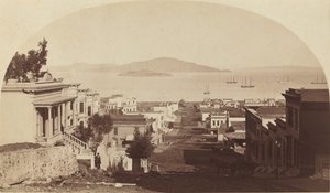 アルカトラズ島とサンフランシスコ湾、北を向いて、1880 年代。 作： Carleton Emmons Watkins