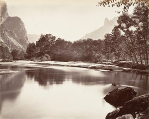 ヨセミテ渓谷を見上げる, ca. 1872年、約印刷。 1876年。 作： Carleton Emmons Watkins