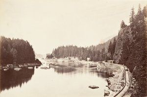 トゥース ブリッジ、オレゴン州、1867 年、約 20 年頃に印刷 1876年。 作： Carleton Emmons Watkins