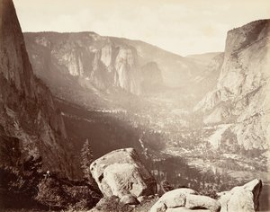 ユニオン ポイントから見たヨセミテ バレー、カリフォルニア州。 1872年、約印刷。 1876年。 作： Carleton Emmons Watkins