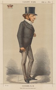Vanity Fair: Statesman No. 26 When Birth cannot lead, Brains must., 1869. 作： Carlo