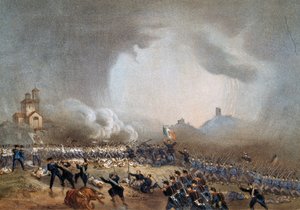 マドンナ・デラ・スコペルタでのピエモンテ軍の攻撃、ソルフェリーノの戦い、6月24日 作： Carlo Bossoli