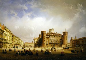 トリノのカステッロ広場、1852年 作： Carlo Bossoli