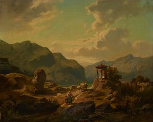 湖のある山の風景 作： Carlo Brioschi