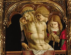 死んだキリストの哀悼、SantEmidioポリプティクからの詳細、14763テンペラ、76636のパネルの詳細 作： Carlo Crivelli