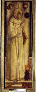 サンティアゴ・デ・ラ・マルケ（1394-1476）と跪く二人の寄贈者（シエナの聖ベルナルディーノと誤記されることもある）。カルロ・クリヴェリ（1435-1495）による絵画
