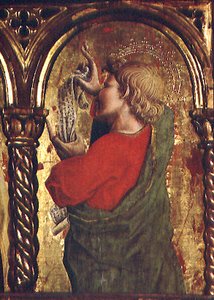 聖ヨハネ福音書記者、サンテミディオのポリプティックの細部 作： Carlo Crivelli