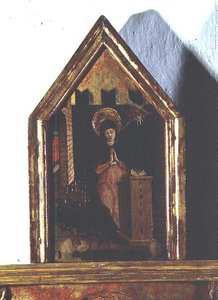 受胎告知」 サン・シルベストロのポリプティクの細部 作： Carlo Crivelli