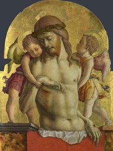 二人の天使に支えられた死んだキリスト 作： Carlo Crivelli