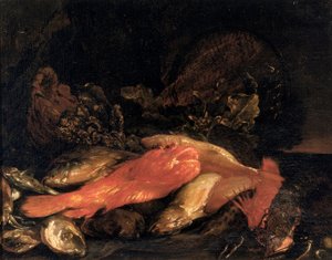魚とカキ 作： Carlo Dolci