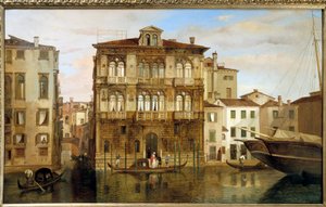 ヴェネツィアの建物の前でゴンドラに乗るマリア・タグリオーニ（カルロ・フェラーリ（1813-1871）作 作： Carlo Ferrari
